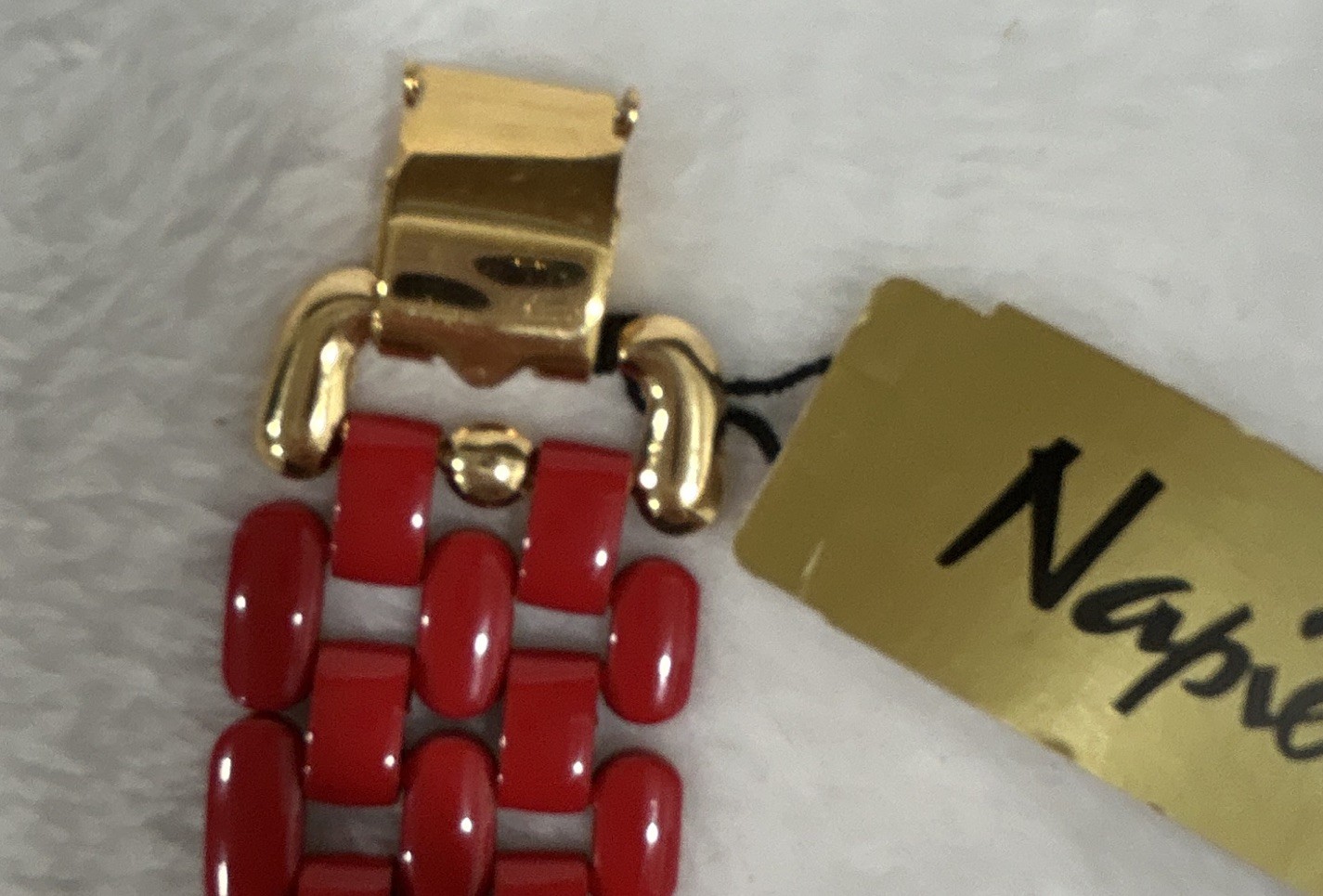 VTG Napier Red Enamel Gold Tone Link Choker Necklace 16″ 2103-G/RD NWT $45