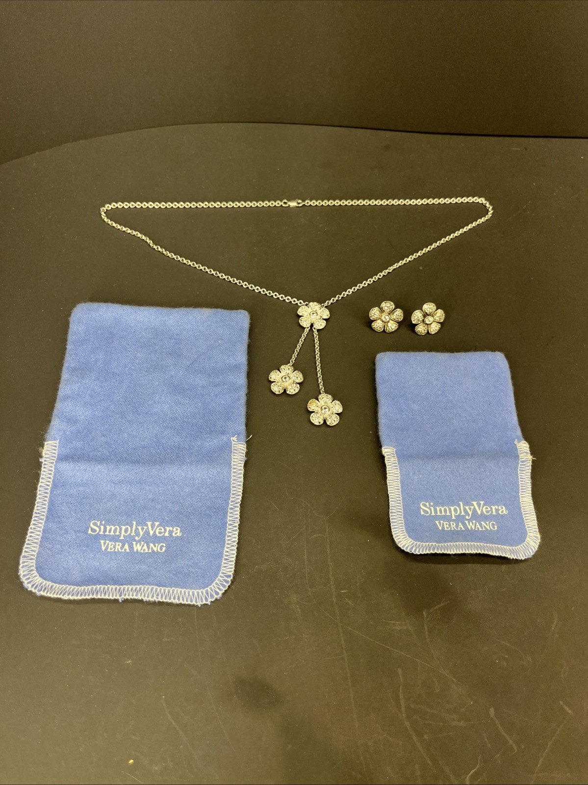 Simply Vera Wang Sterling Silver Flower Necklace And Earring Set – 18 Inch Chain
