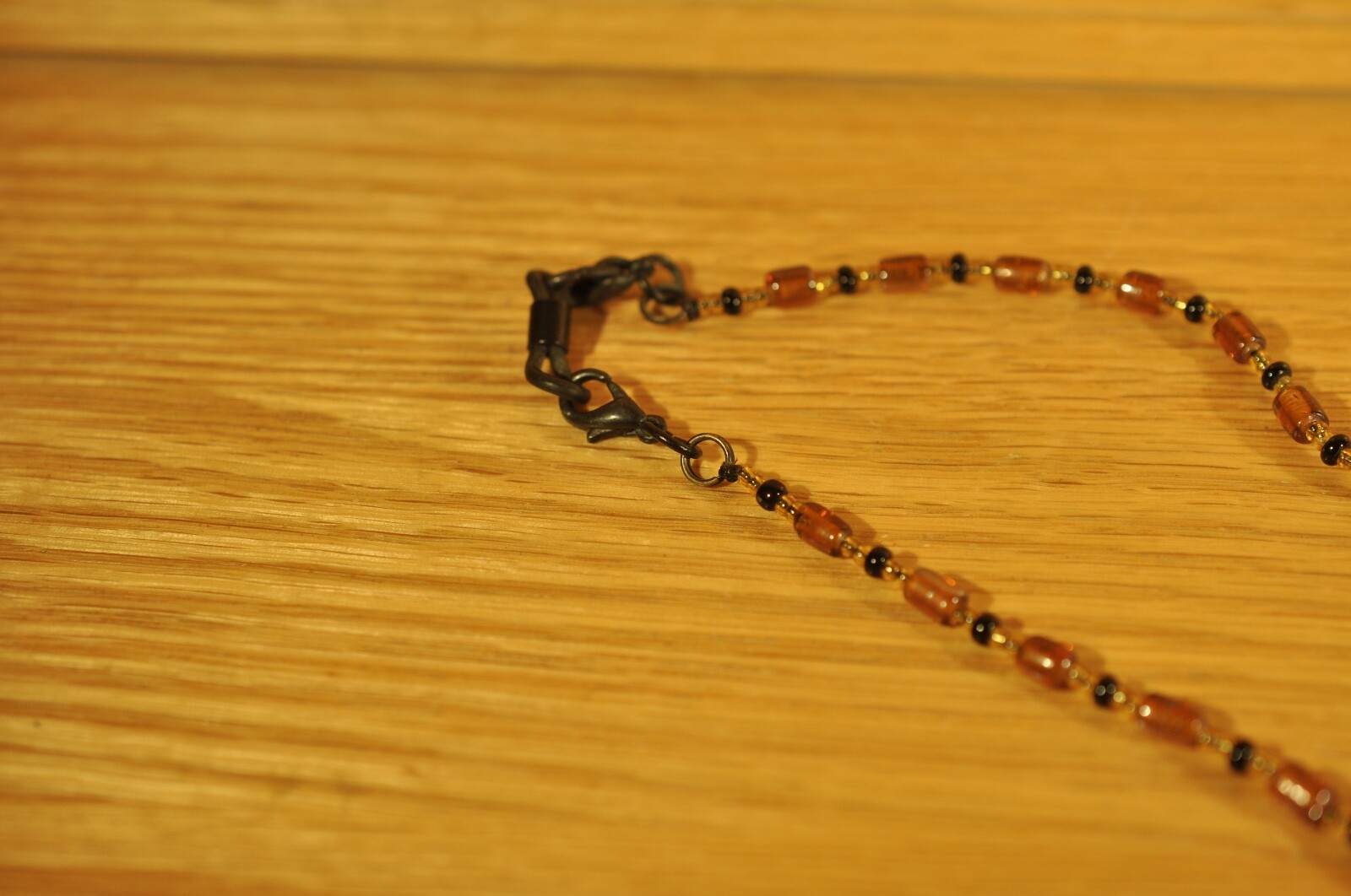 Beautiful Casual Amber Black Beaded Necklace 26 Inches Hook Eye Closure Fashion