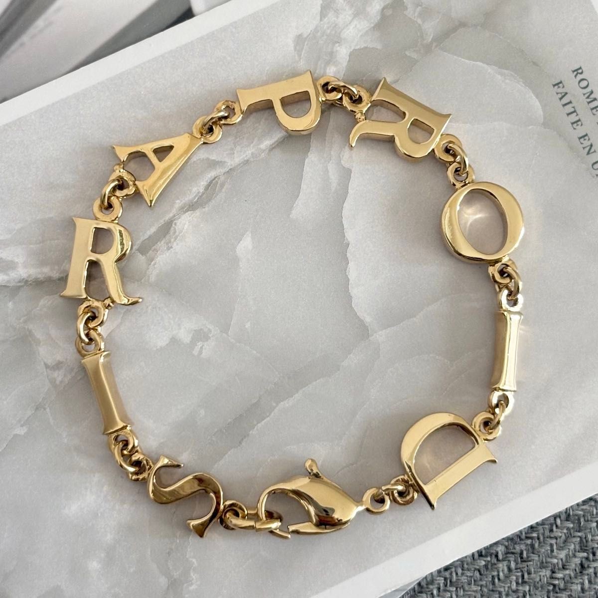 Christian Dior Paris Logo Chain Bracelet Gold Tone 19.5cm Accessory w/Box