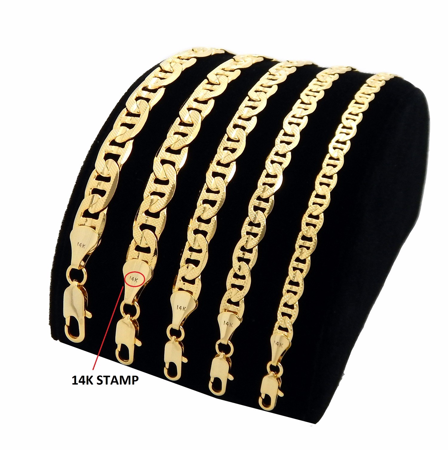 Diamond Shape Cut Mariner Anchor Chain 5mm to 9mm 14k Gold Plated 8 20 24″ 30″