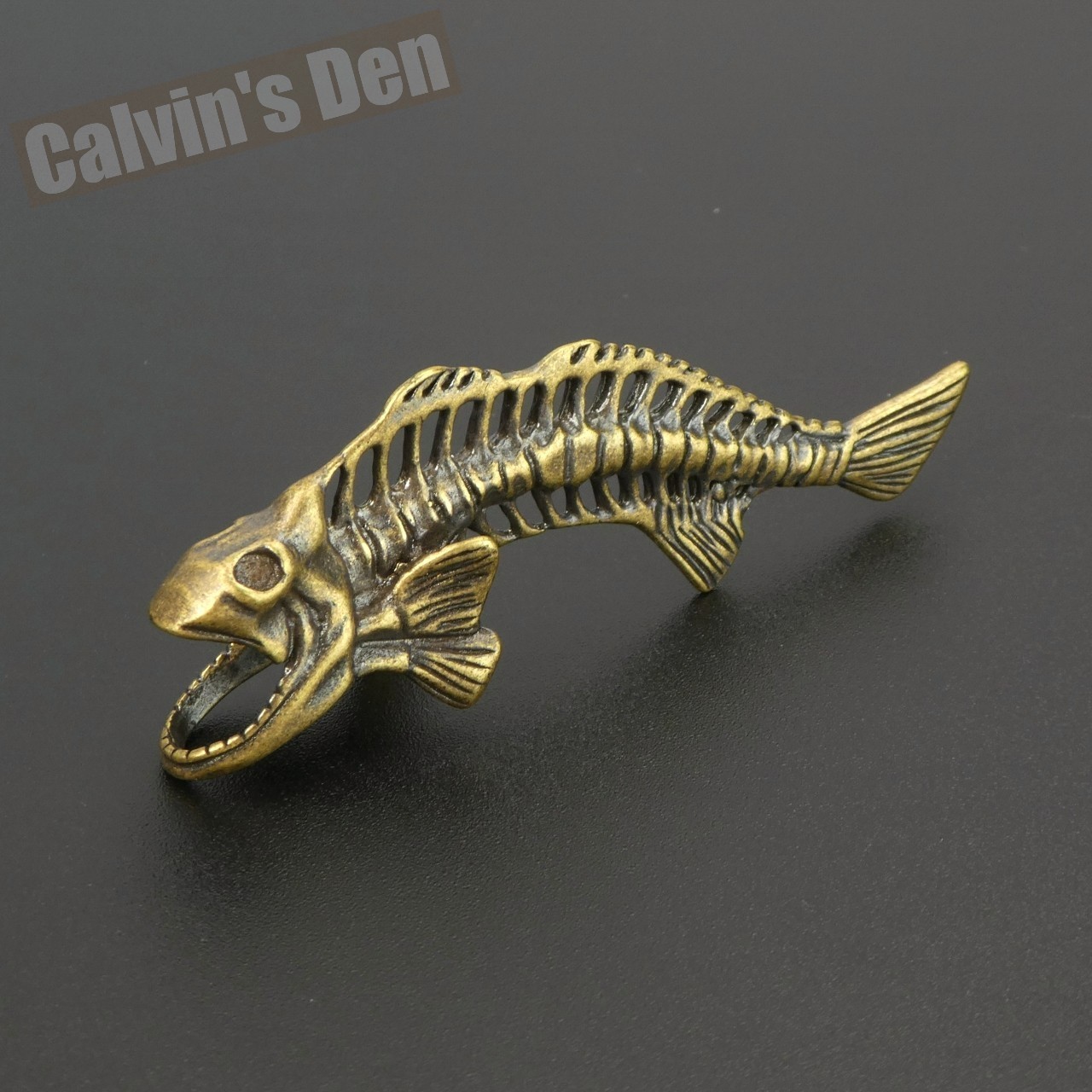 Solid Brass Fish Skeleton Fossil Style Pendant Punk Fun Gift