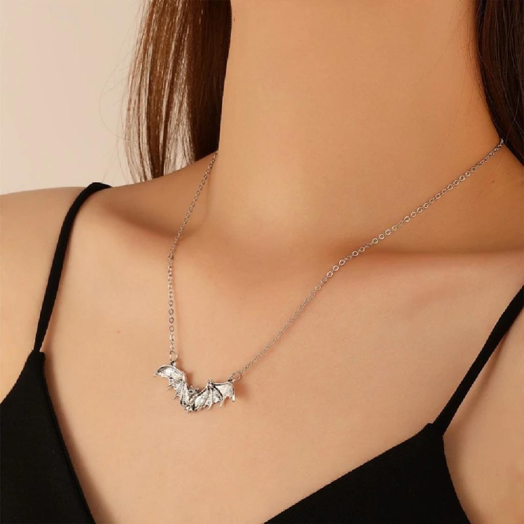 BAT NECKLACE 16″ Chain Flying Wings Spread Charm Pendant Vampire Halloween NEW