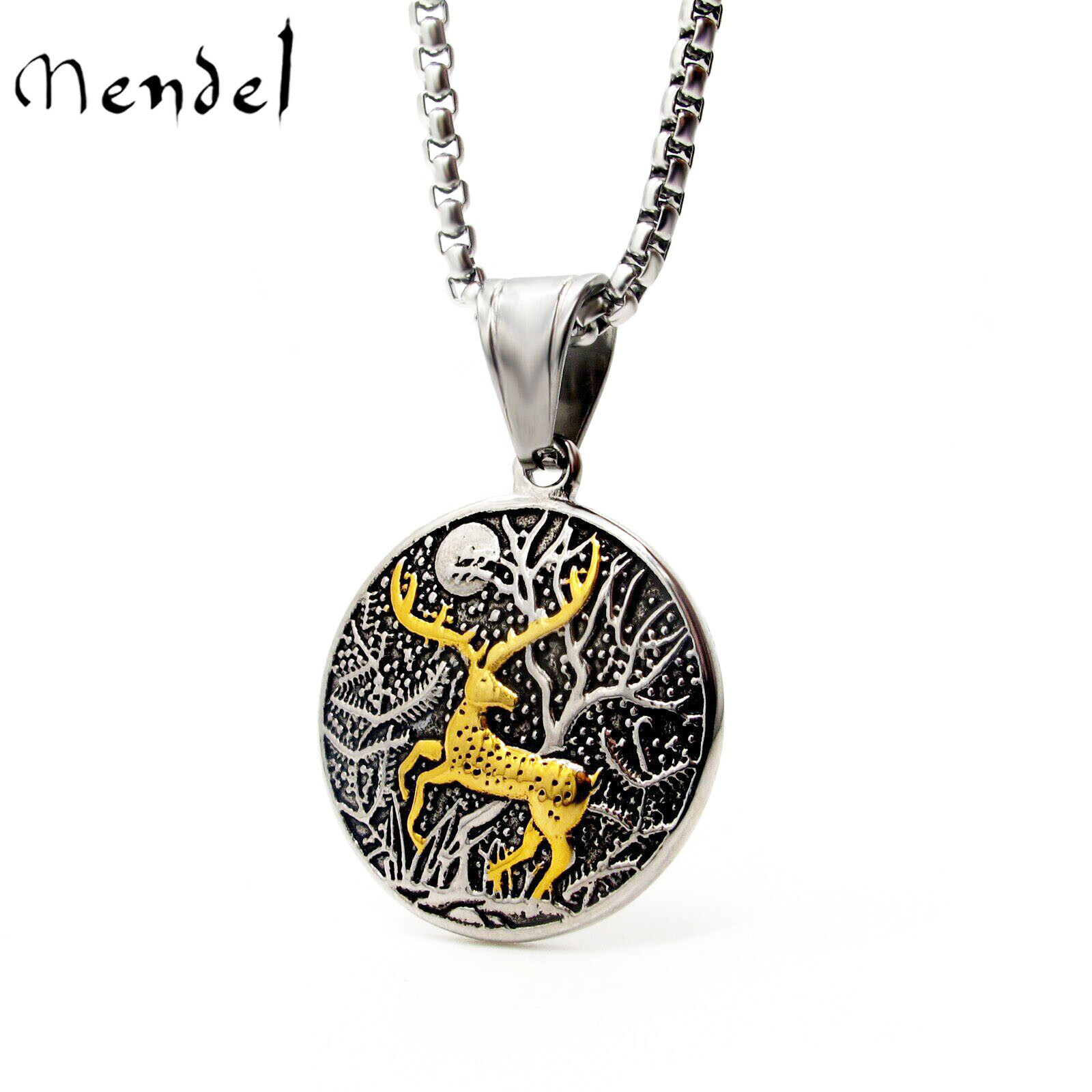 MENDEL Cute Girls Womens Deer Antler Pendant Necklace Chain Sets Stainless Steel