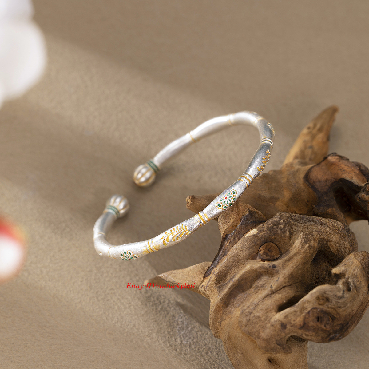 Women Pumpkin Head Bracelet Solid Open Matte Retro Bamboo Joint Silver Bracelet