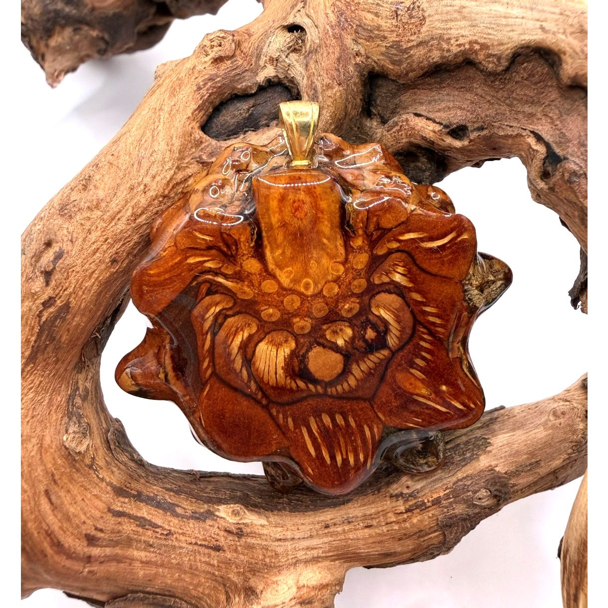 Third Eye Handcrafted Pinecone Pendant W/Crushed Malachite Inlay