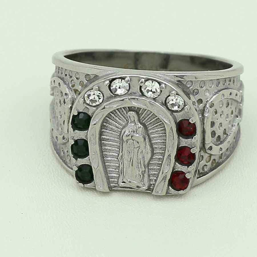 DG Men’s Stainless Steel Silver VIRGIN MARY CZ Stone Rings 8 9 10 11 12 13 Box