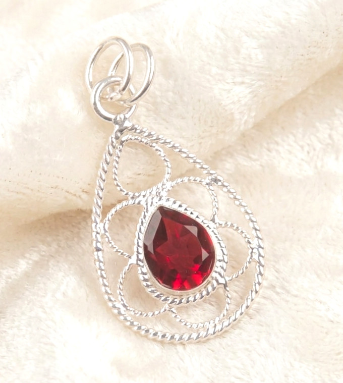 Mozambique Garnet Gemstone Handmade 925 Sterling Silver Jewelry Pendant 1.60″