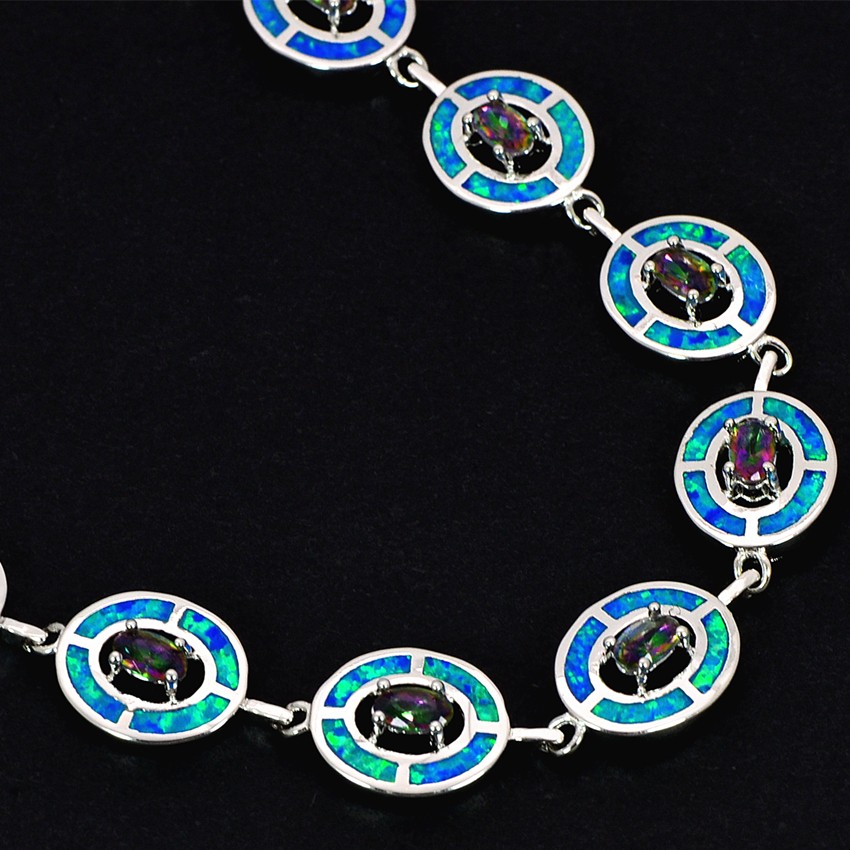 Hawaii Blue Opal Circle Bracelet Sterling Sliver Jewelry For Women Girls