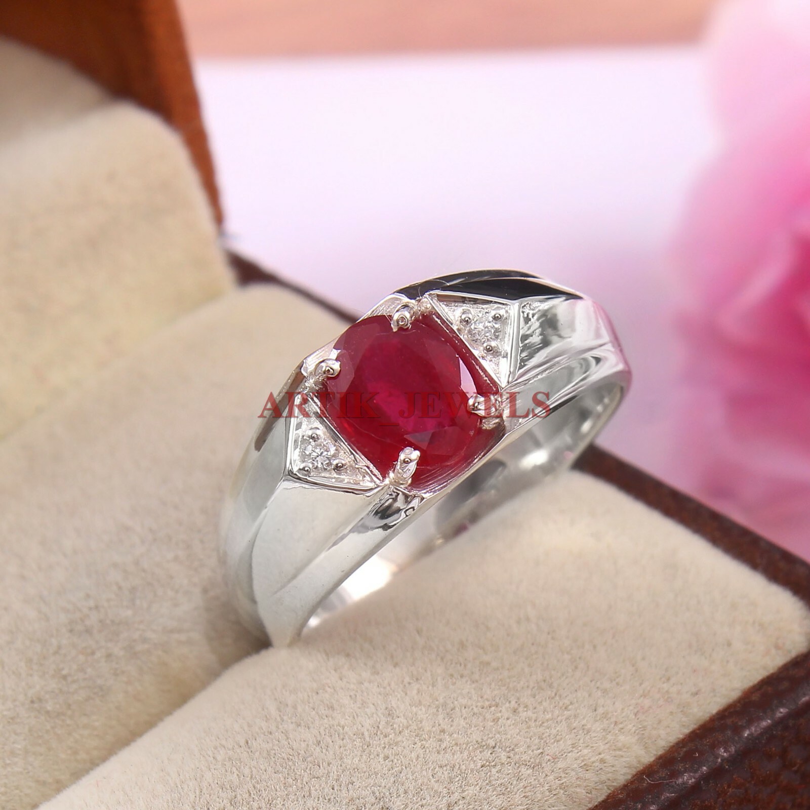 Heated Ruby Gemstone with 925 Sterling Silver Ring for Men’s #4206