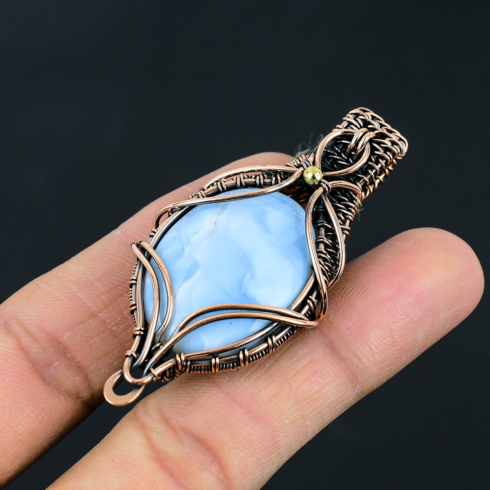 Owyhee Opal Gemstone Copper Wire Wrapped Pendant Jewelry Gift for Her LC 214