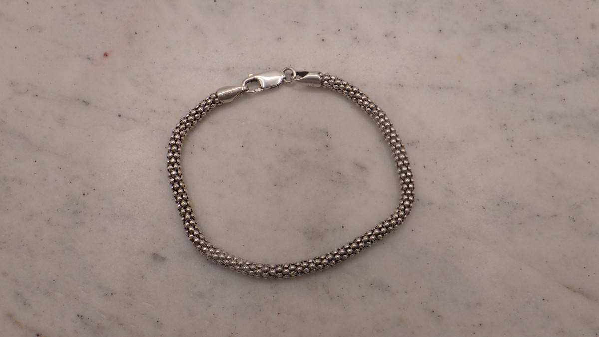 925, SNAKESKIN POPCORN CHAIN BRACELET, 8″, STAMPED 925 ITALY AND KA1 (TDY029648)