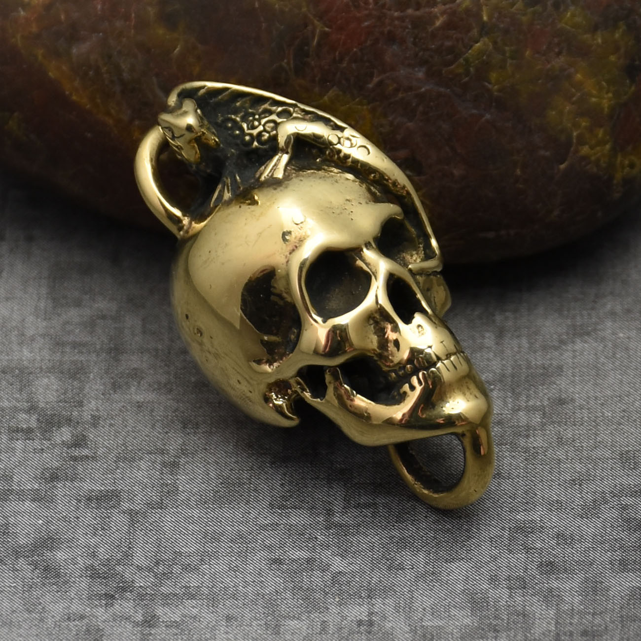 Solid Brass Skull Lizard Necklace Pendant Keychain Pendants