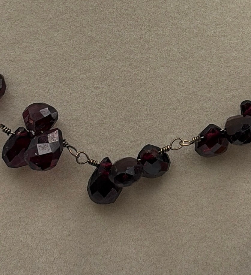 Estate Burgendy Red Glass Faceted Bead Necklace Bracelet Set Wire Wrapped