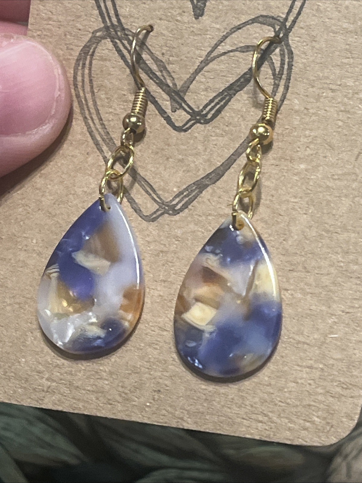 Purple, Yellow, & White Teardrop Earrings
