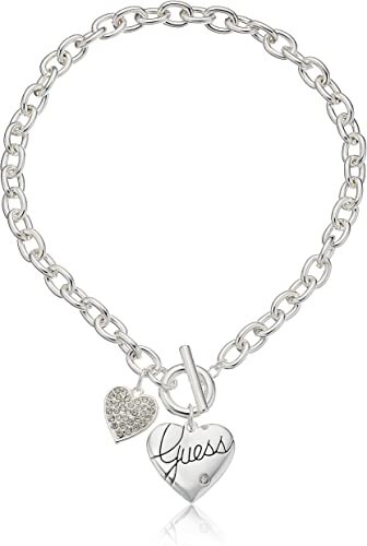 GUESS Silver Logo Heart Toggle Pendant Necklace NWT $30