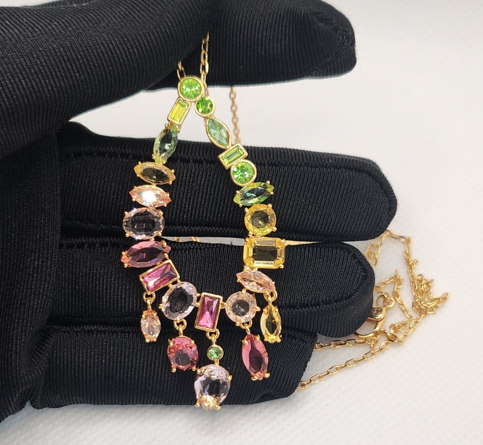 Necklace Sparkling Adjustable Inspired Gema Multicoloured Green Rhoudium Plated