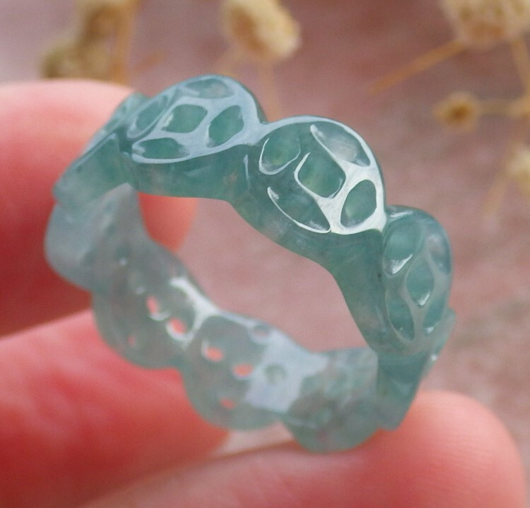 Certified Icy Green Natural A Jadeite Jade Coin Circle Ring NO.8 戒指 111389 TS
