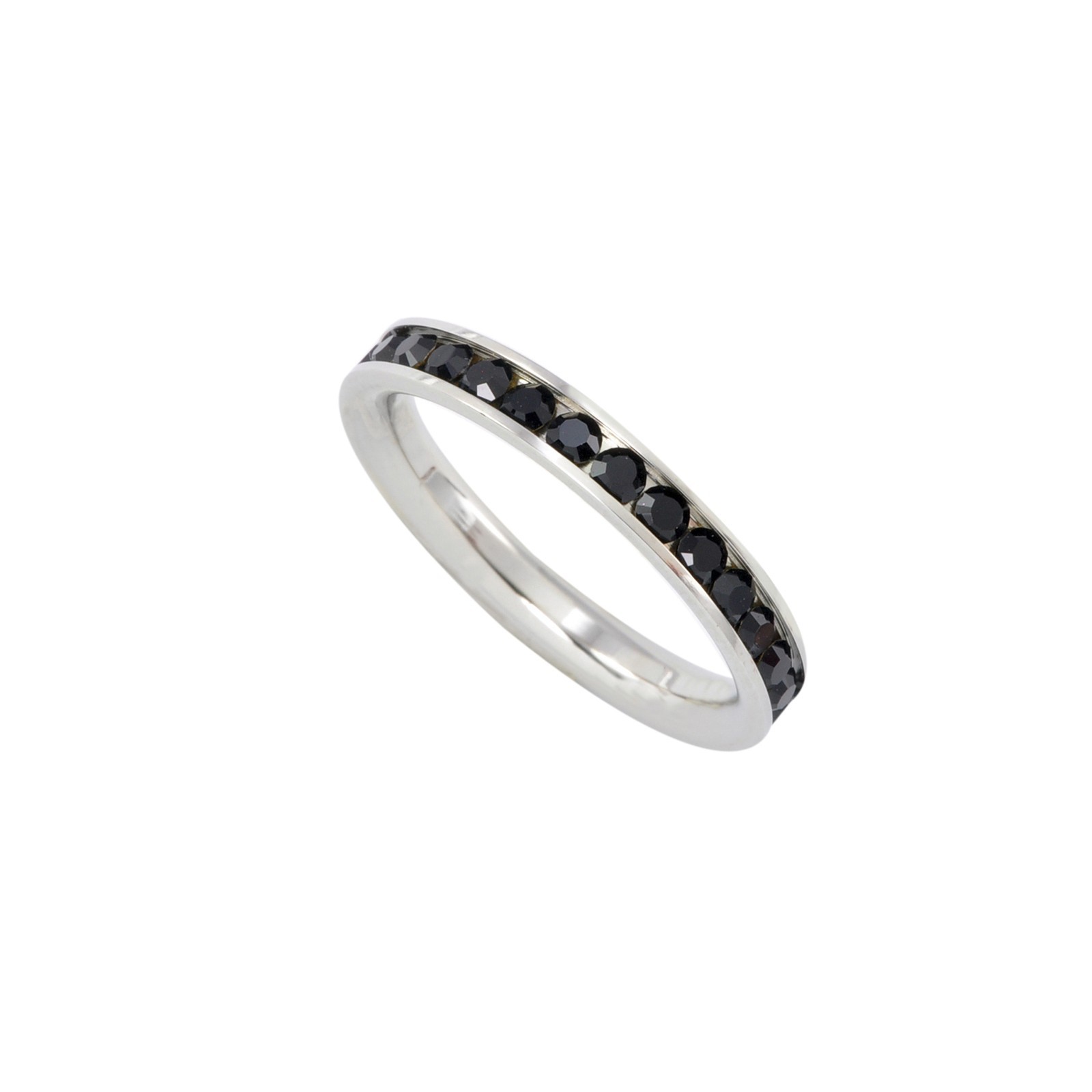 Stainless Steel Ring Black CZ Stackable Band 4mm Cubic Zirconia