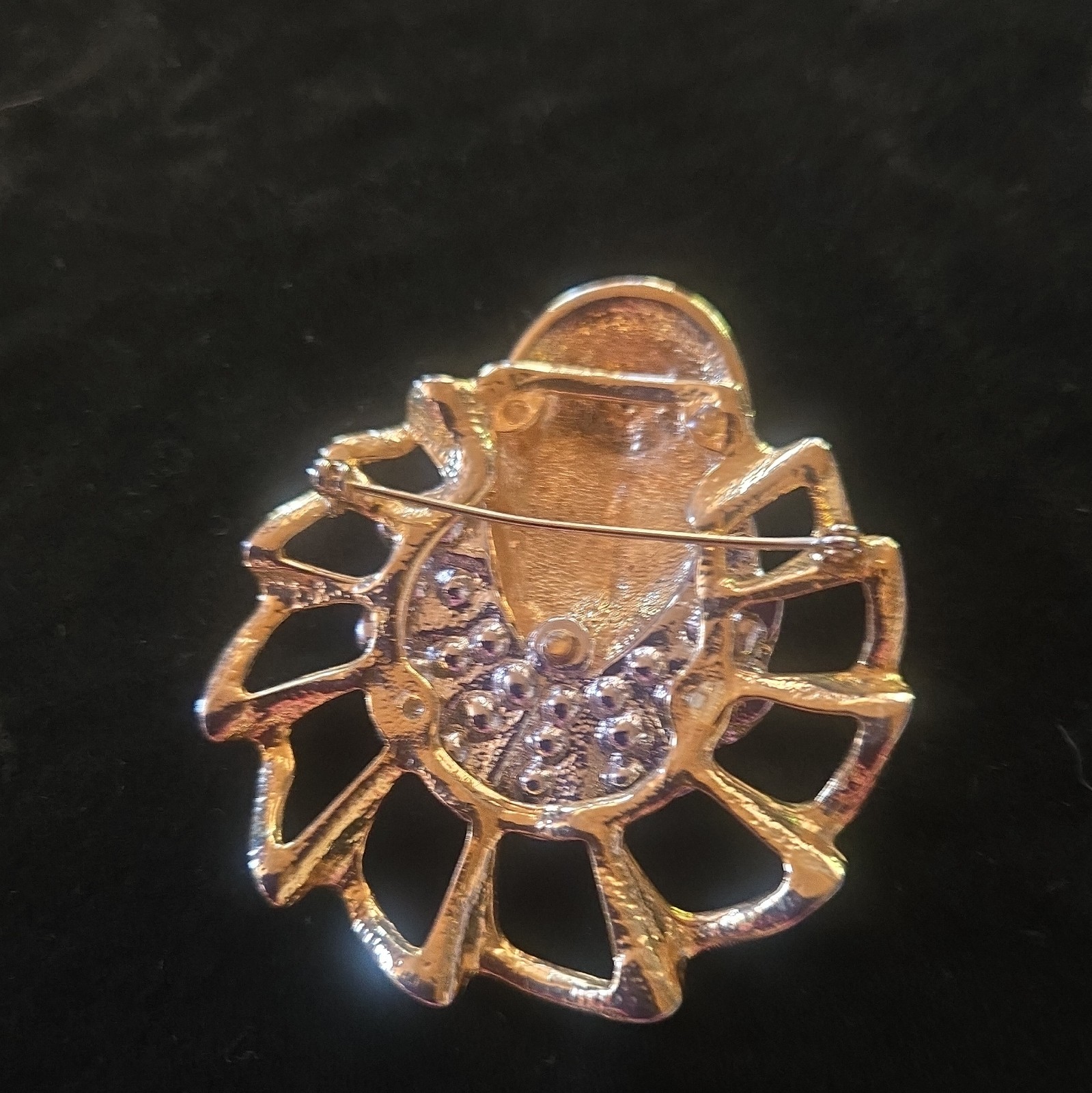 Gold Tone Clear Rhinestone Face Mask Brooch Pin, Pavé Setting, 2 in