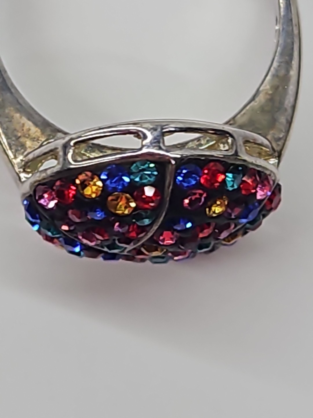 ATI BR CH Swarovski Multi Color Pave Bypass Crystal Ball Ring Size 8-(A4