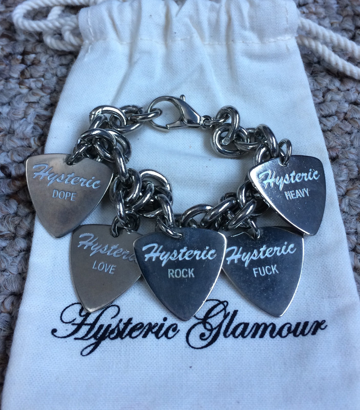 Hysteric Glamour Guitar Pick Charm Bracelet + Bag