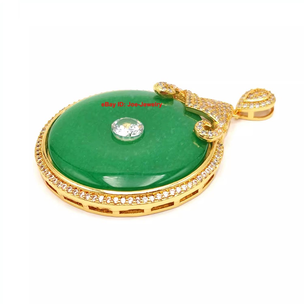 New Yellow Plated Alloy Heated Green Jade Safe-Circle Pendant Best Gift 平安扣