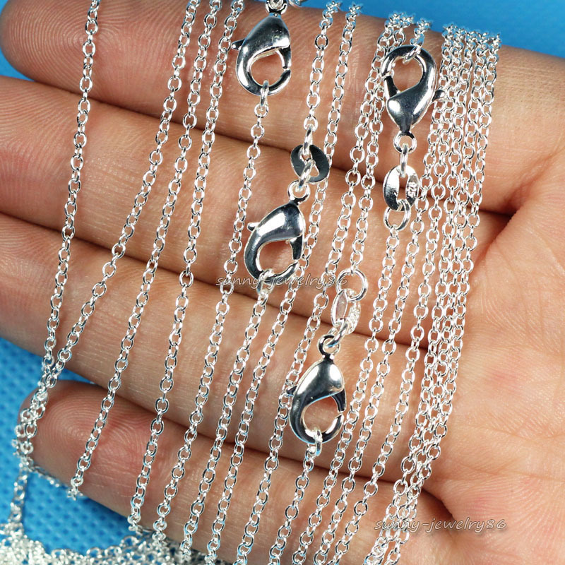 10pcs 925 Sterling Silver Plated 1mm “O” Chain Necklace 16″ 18″ 20″ 22″ 24″,Pick