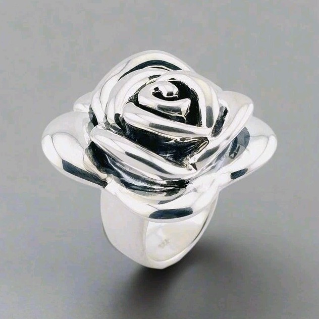 Nacrissa Rose Silver Flower Cocktail Statement Ring Size 7 Metal 900