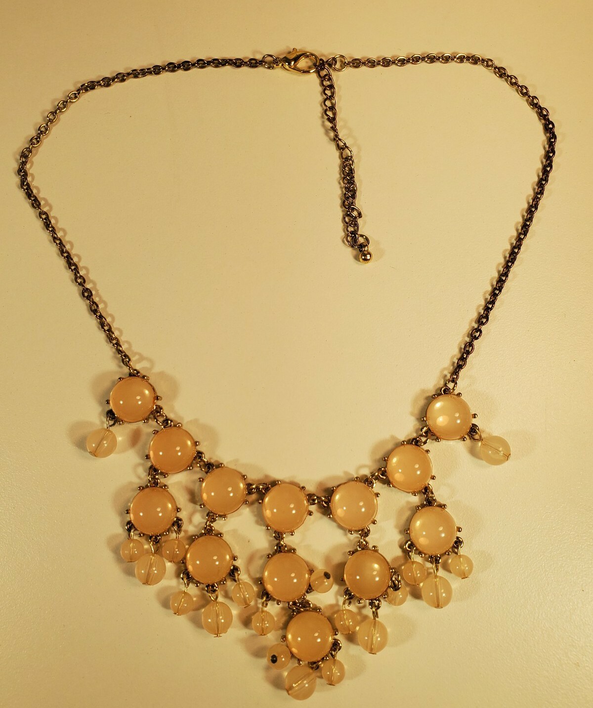 Womens Statement Necklace 19-22″ Soft Peach Gold Chain Beaded Collar Gorgeous!
