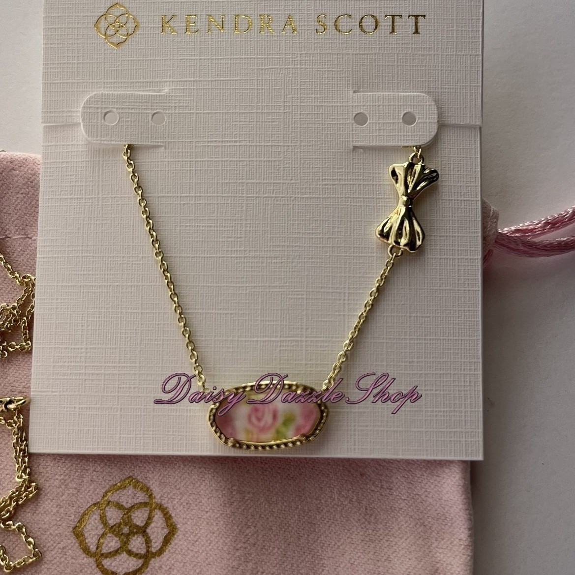 🎀New Kendra Scott Love Shack Fancy Elisa Pink Blooming Heirloom Gold Necklace🎀