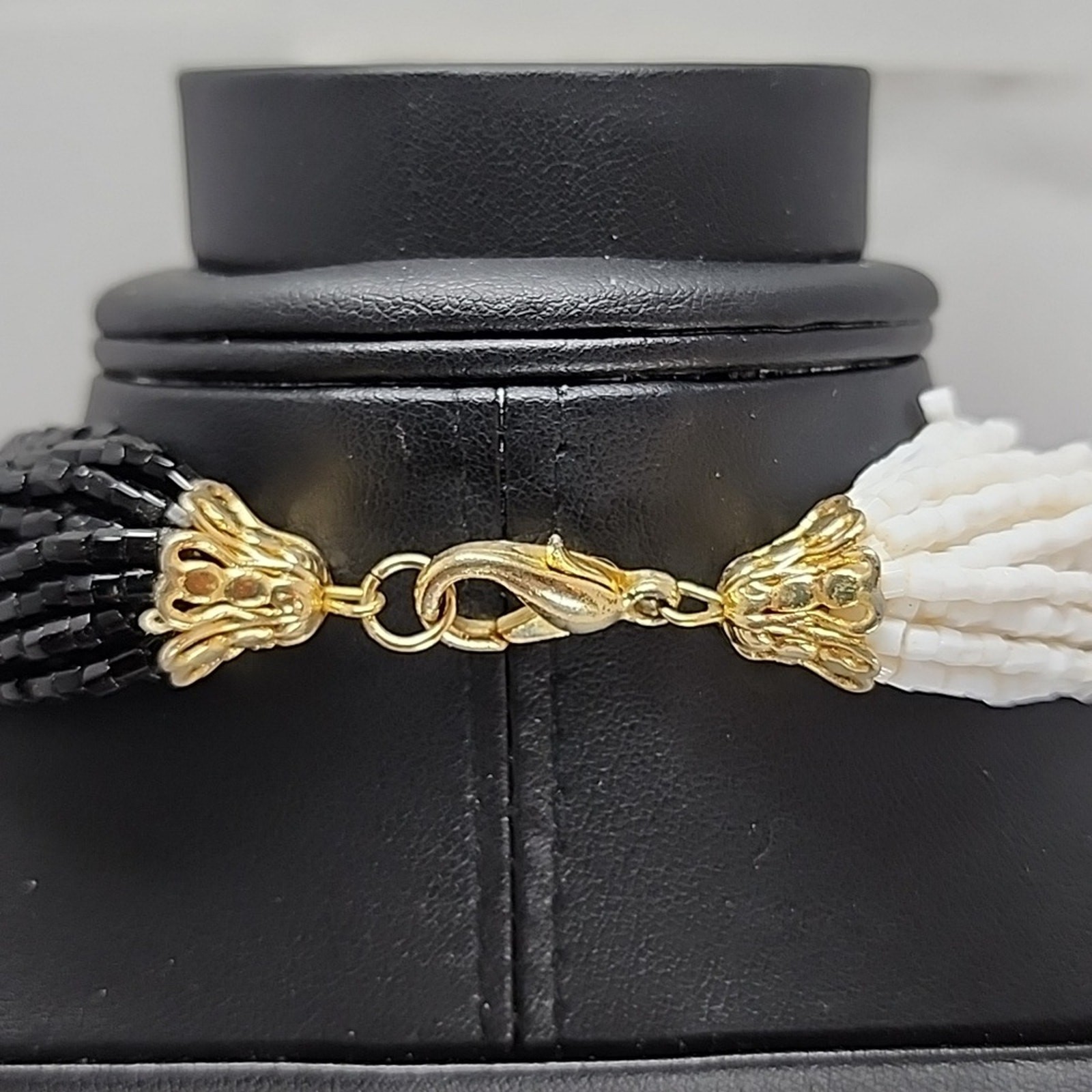Multi Strand Black & White Seed Bead Necklace