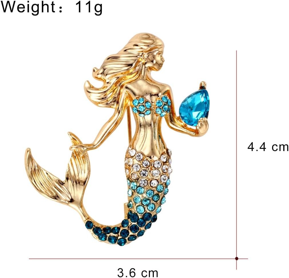 Fish Tail Mermaid Brooch Zinc Alloy Gold Plated Crystals Pins for Women