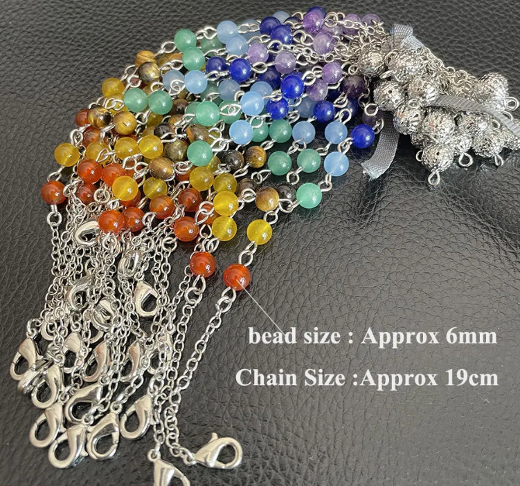 20pcs stainless steel Pendulums Chains with Lobster Claw 7 Chakra Stone Bead