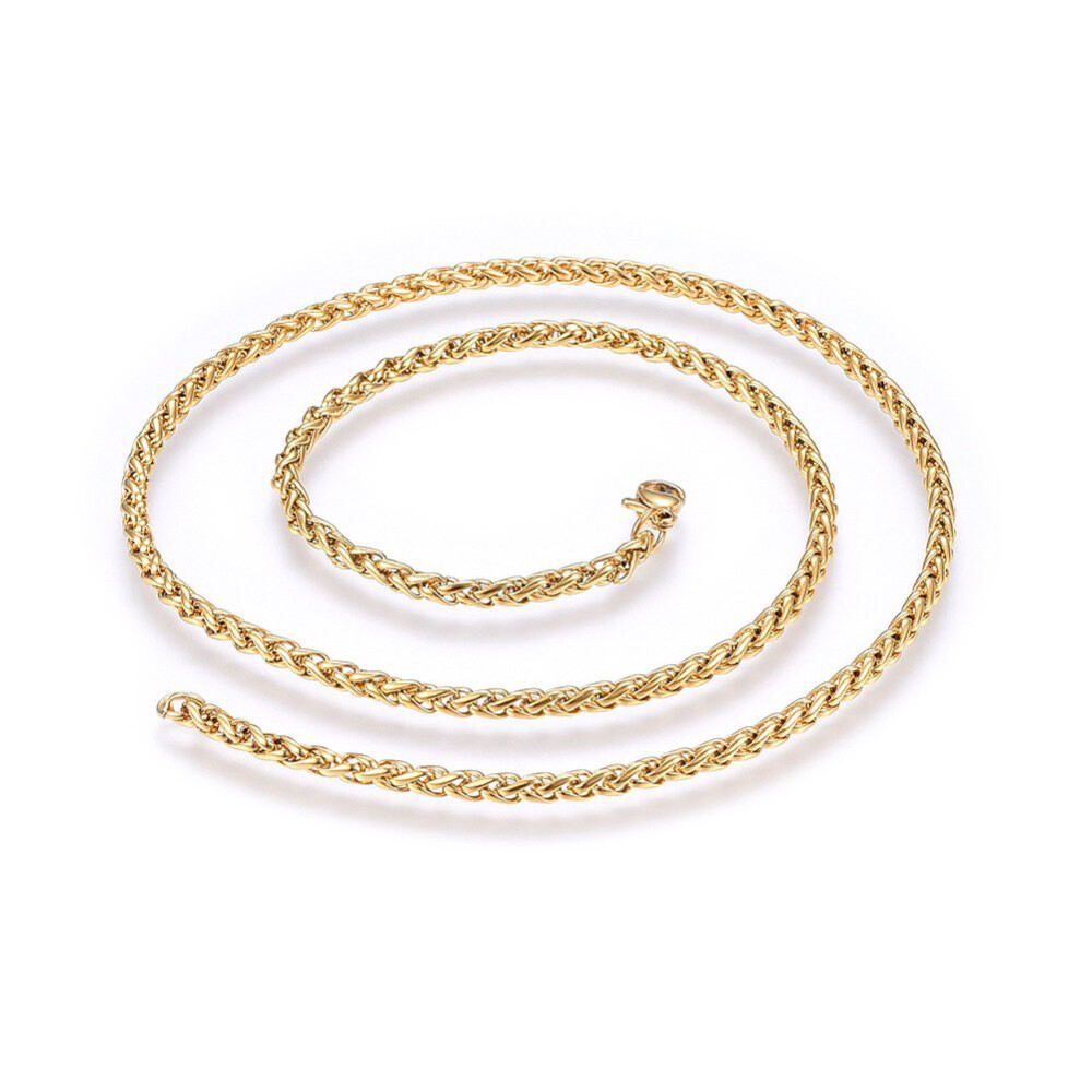 Stainless Steel Wheat Chain Necklaces Lobster Gold 17.7″ 19.7″ 45cm 3mm Z454