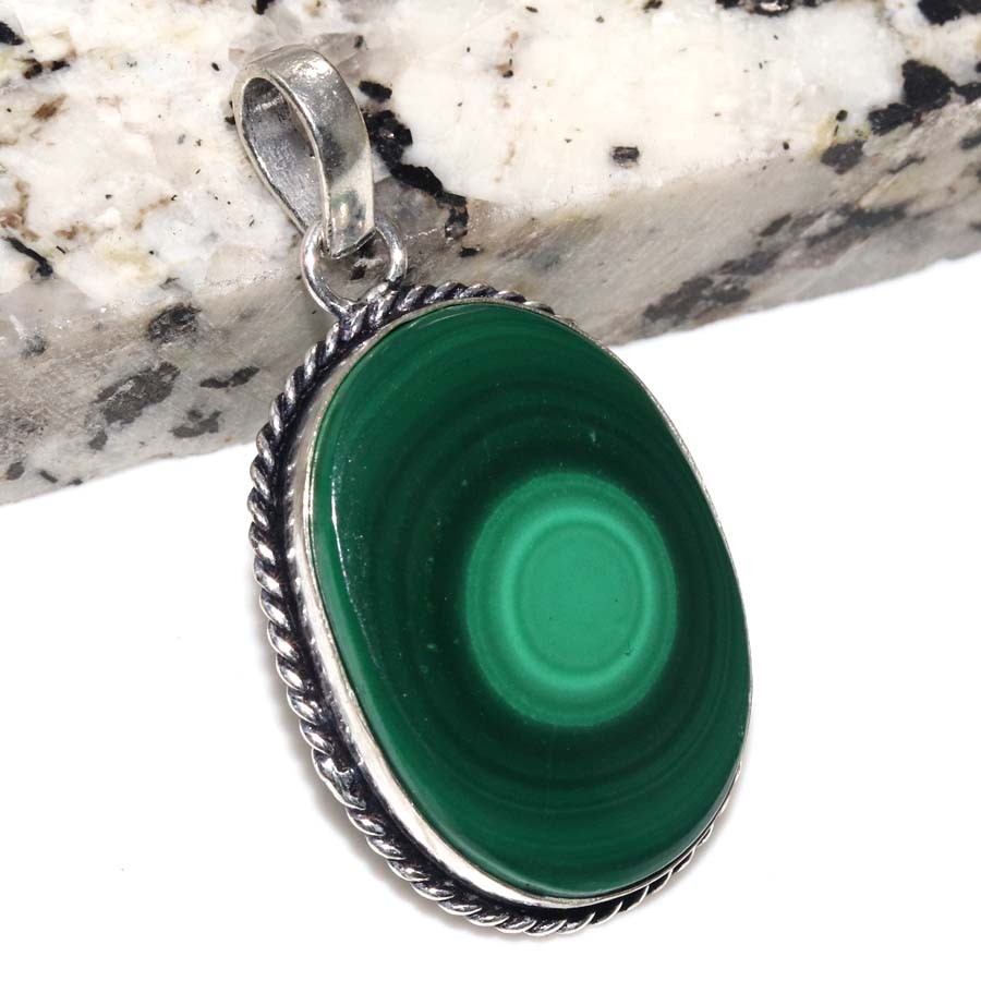 925 Silver Plated Chrysocolla Malachite Pendant 1.8″ Gifts For Women Trendy JW