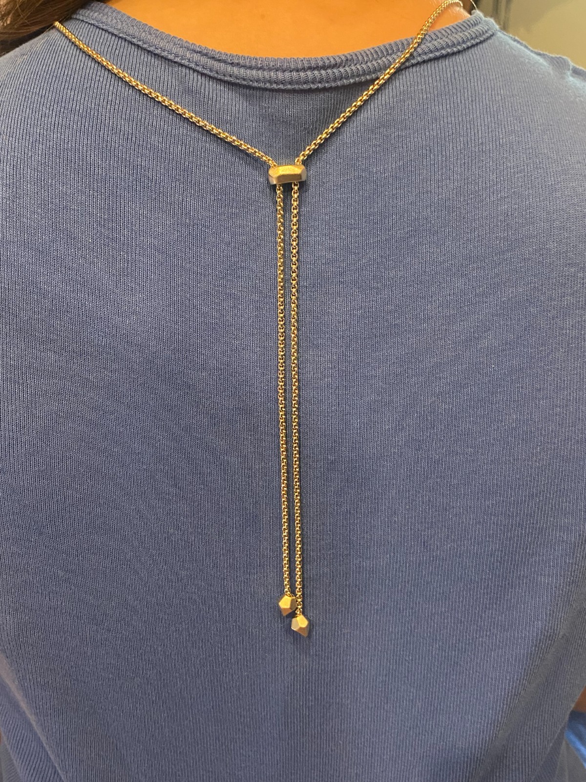 Kendra Scott Teo Long Adjustable Pendant Necklace – Gold & Navy Blue Drusy