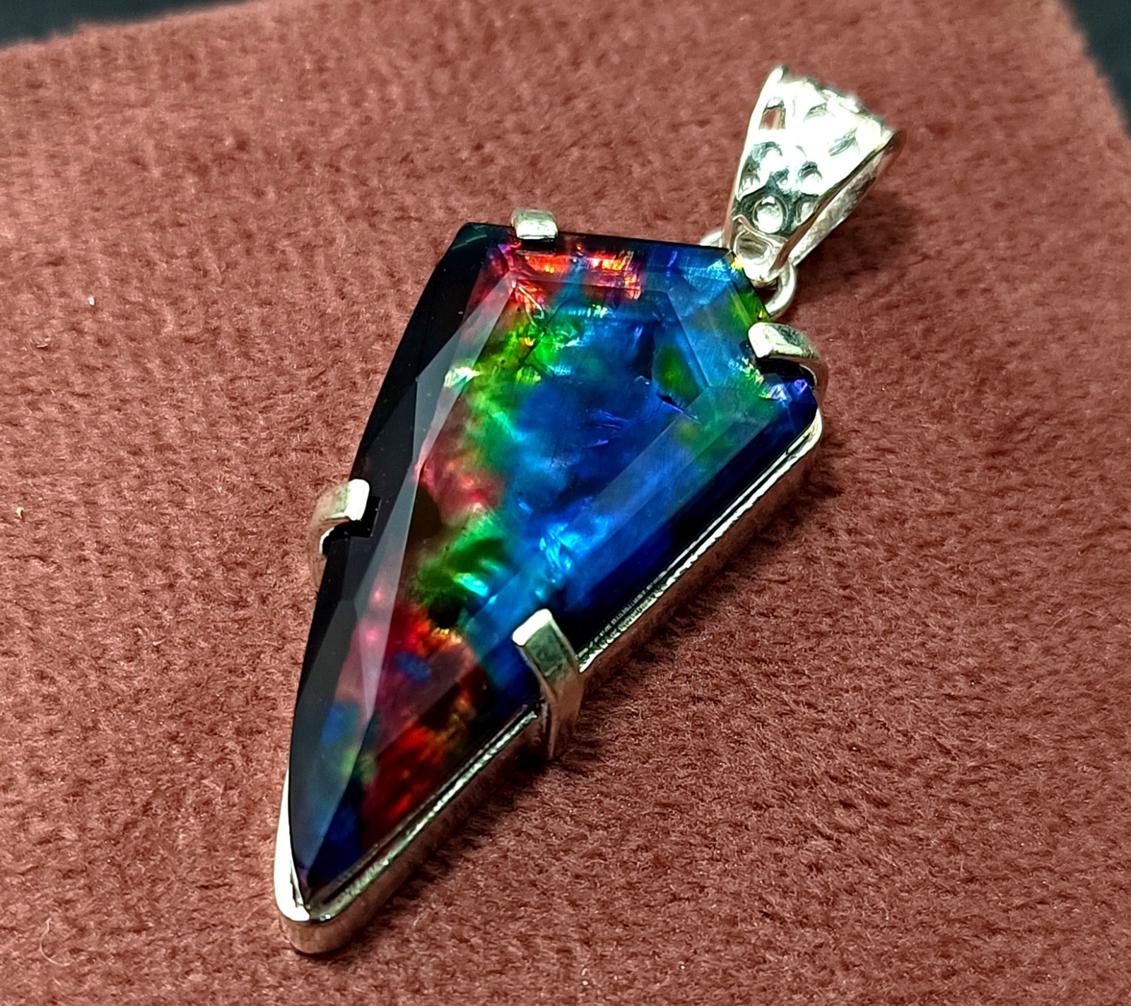 GIE Certified 49.25Ct Natural Ammolite 925 Solid Silver Rainbow Pendant Gemstone