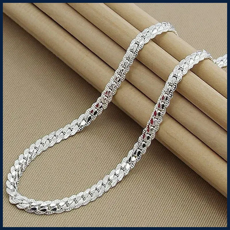 Sterling Silver 6MM Full Sideways Chain Necklace for Women Men Fashion.