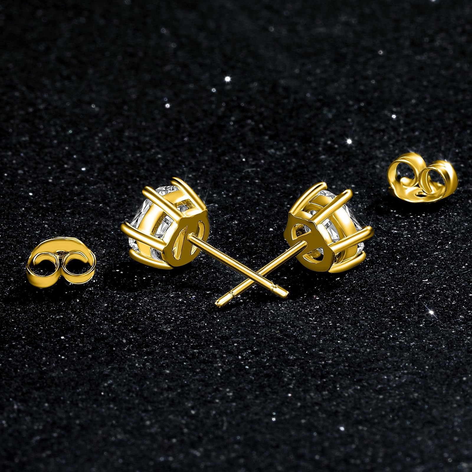 925 Sterling Silver Stud Earrings Set for Women Men 18K Yellow Gold Plated, 6…