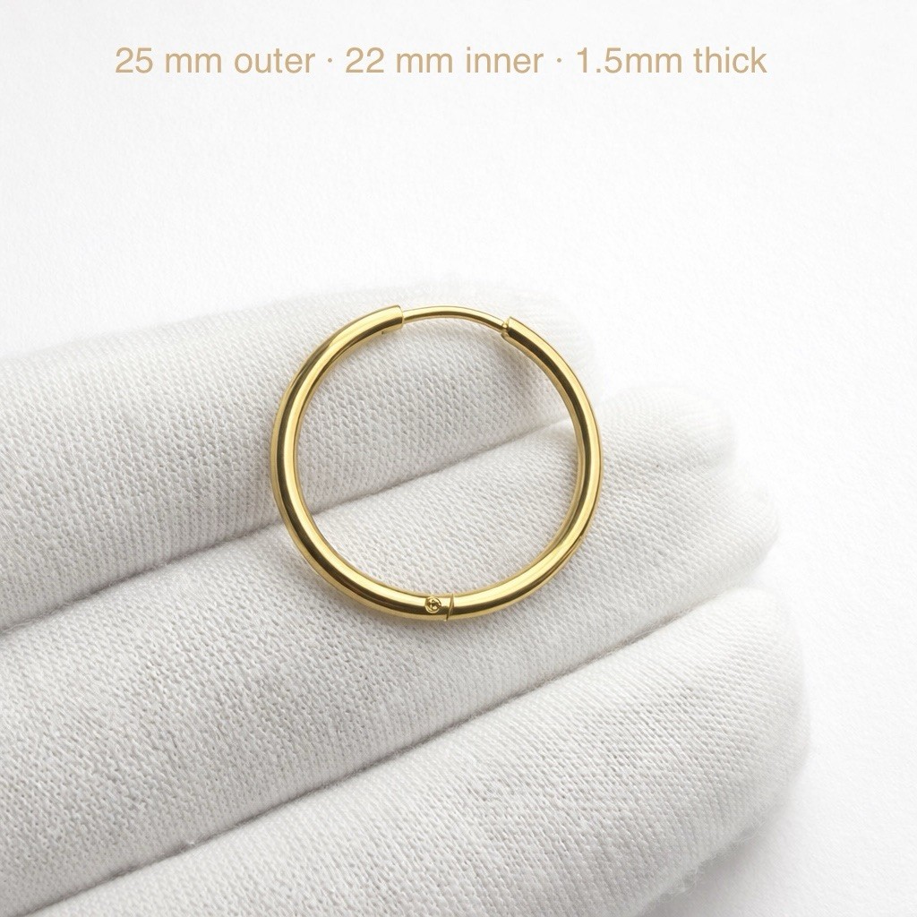Gold Huggie Hoop Earrings Stainless Steel Hypoallergenic Clicker Sleeper Unisex