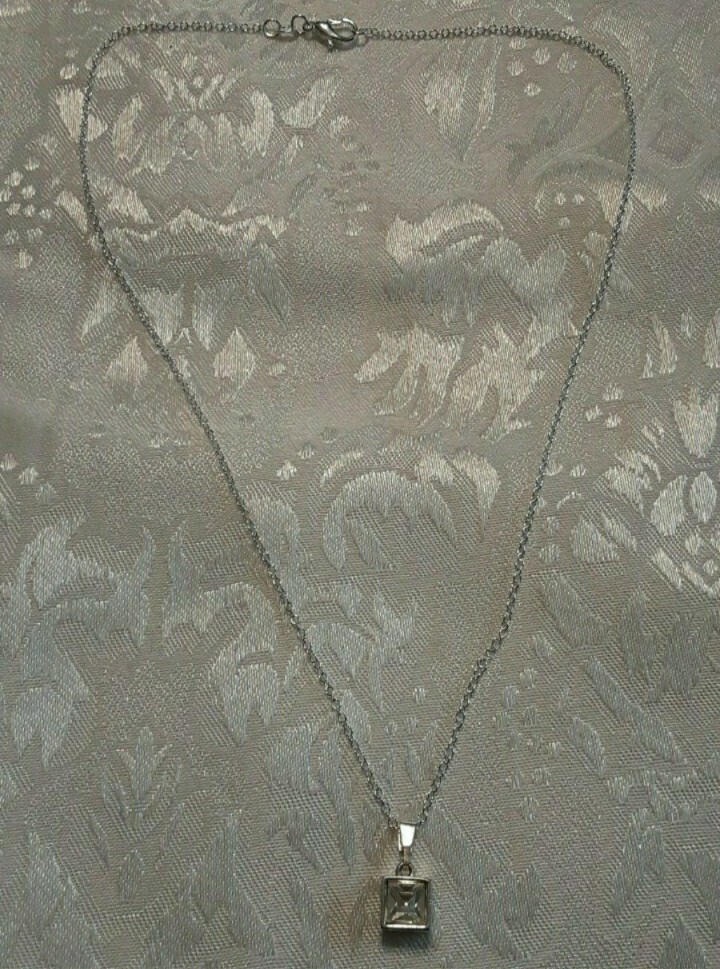 Square Bezel Set clear crystal pendant necklace
