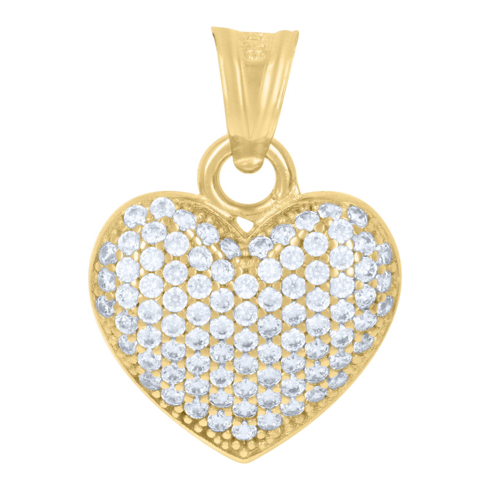 14K Yellow Gold Round CZ Women’s 0.75″ Love Cluster Charm Domed Heart Pendant