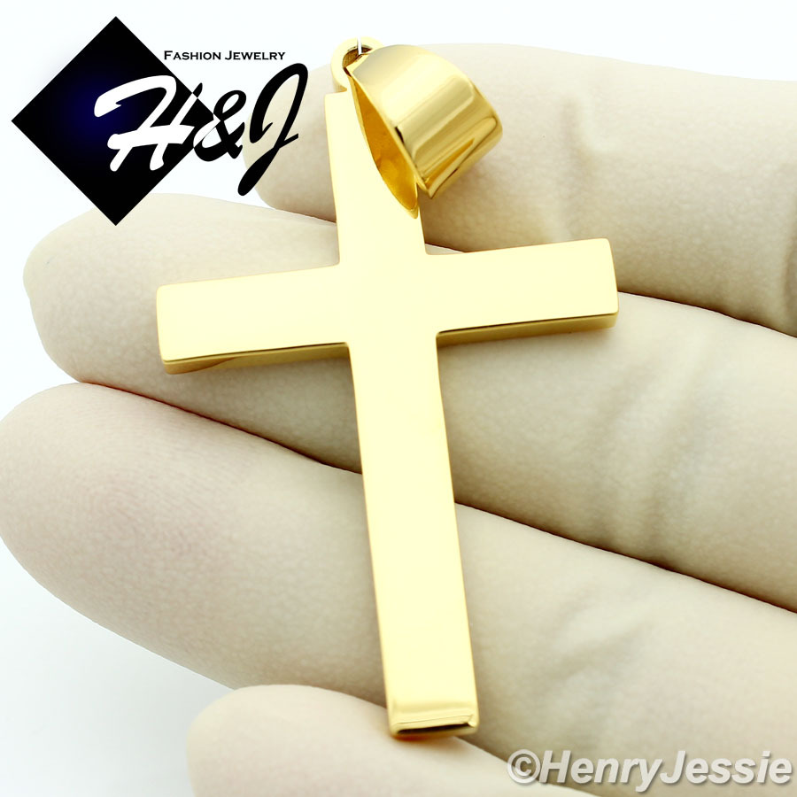 18″-40″Stainless Steel 7mm Gold Plated Cuban Curb Chain Plain Cross Pendant*GP64