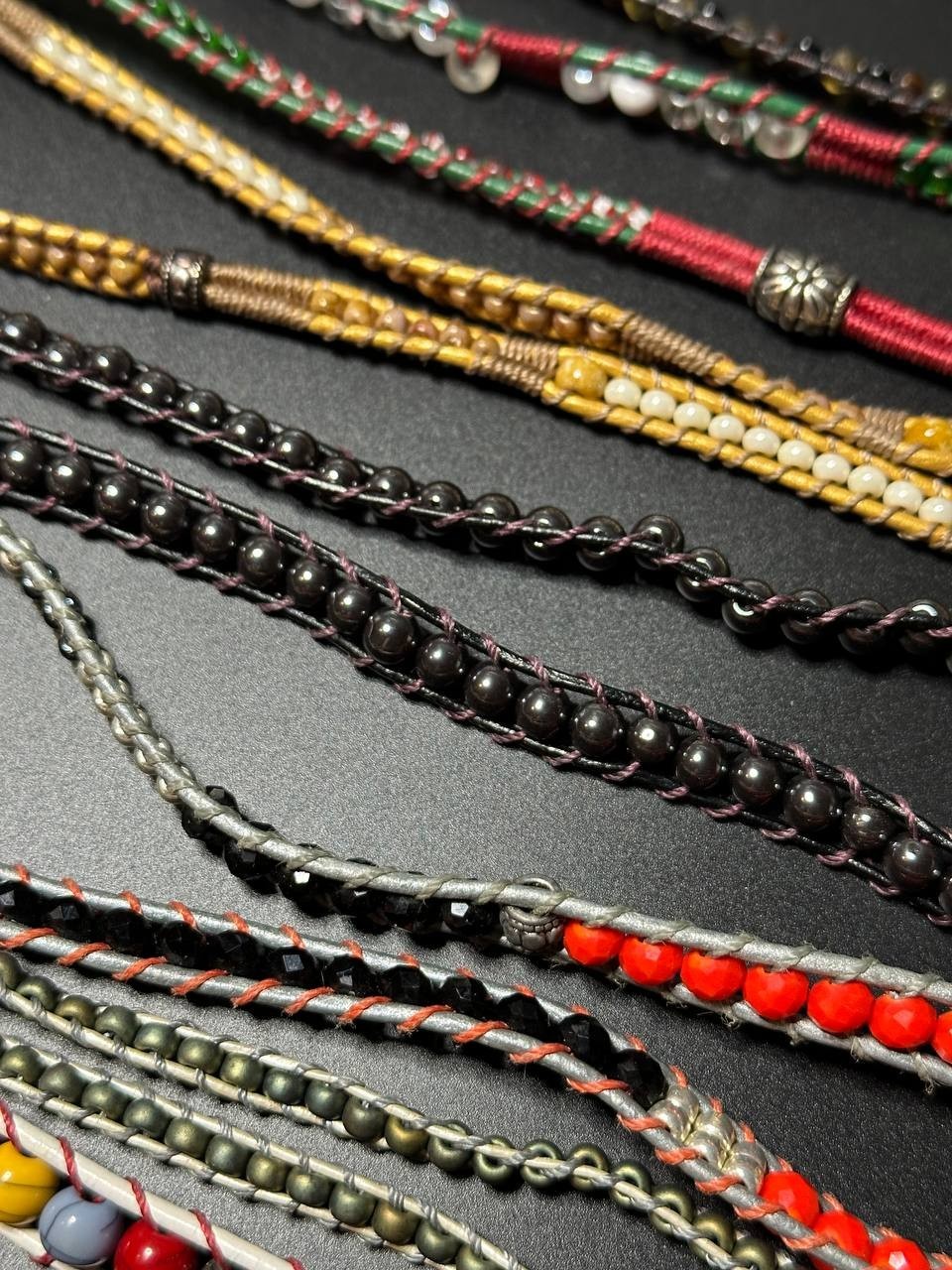 Lot of 11 leather cord wrap bracelets multicolor handmade Czech glass millefiori