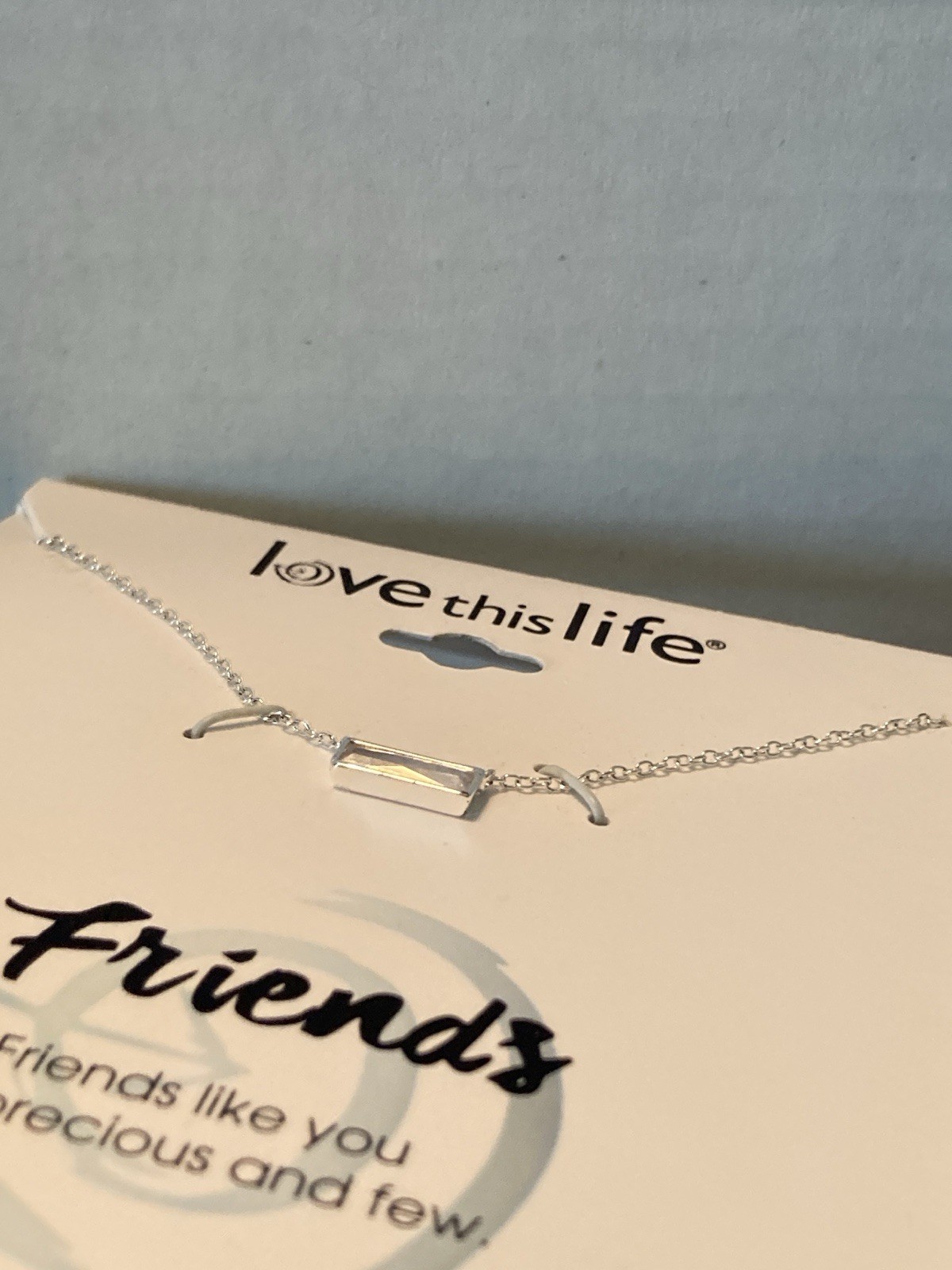 NEW Love this Life Friends Necklace Rhinestone Bar Sterling Silver 16”+2” Adjust