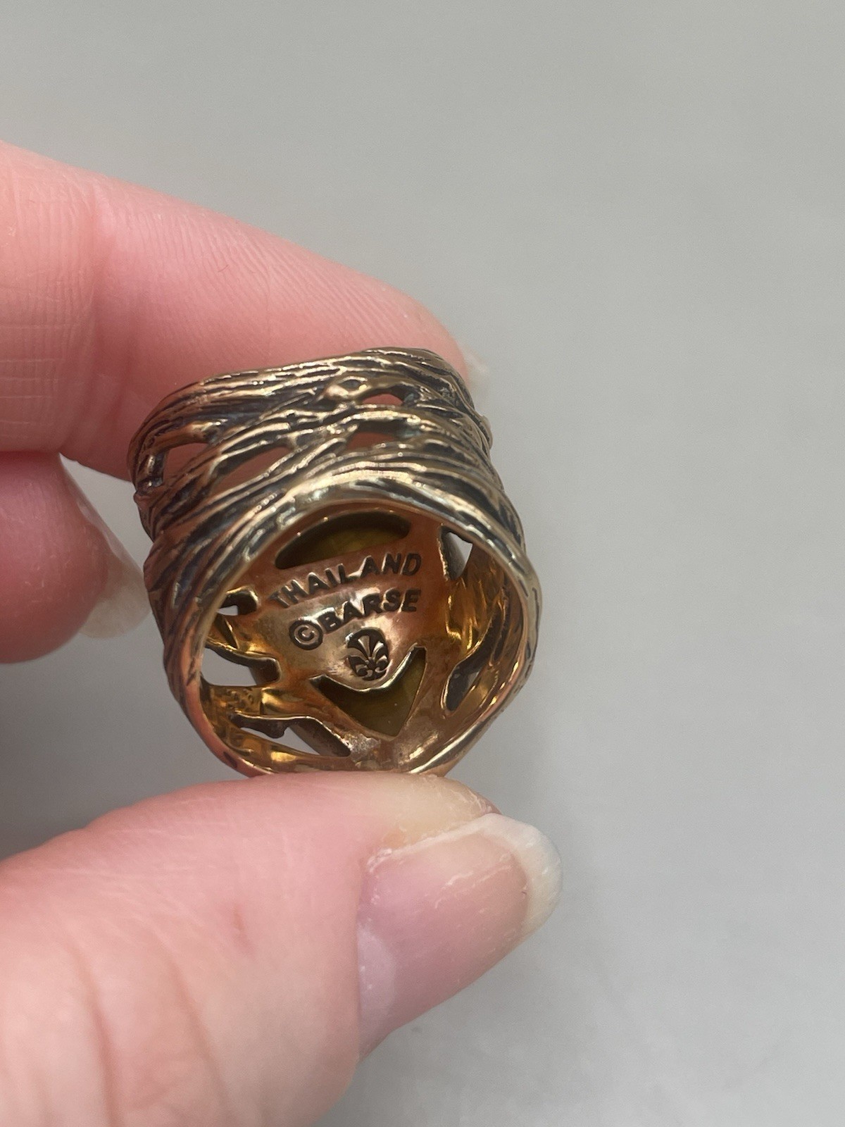 Barse Signed Bronze Tone Teardrop Tigers Eye 6 Ladies Cocktail Statement Ring