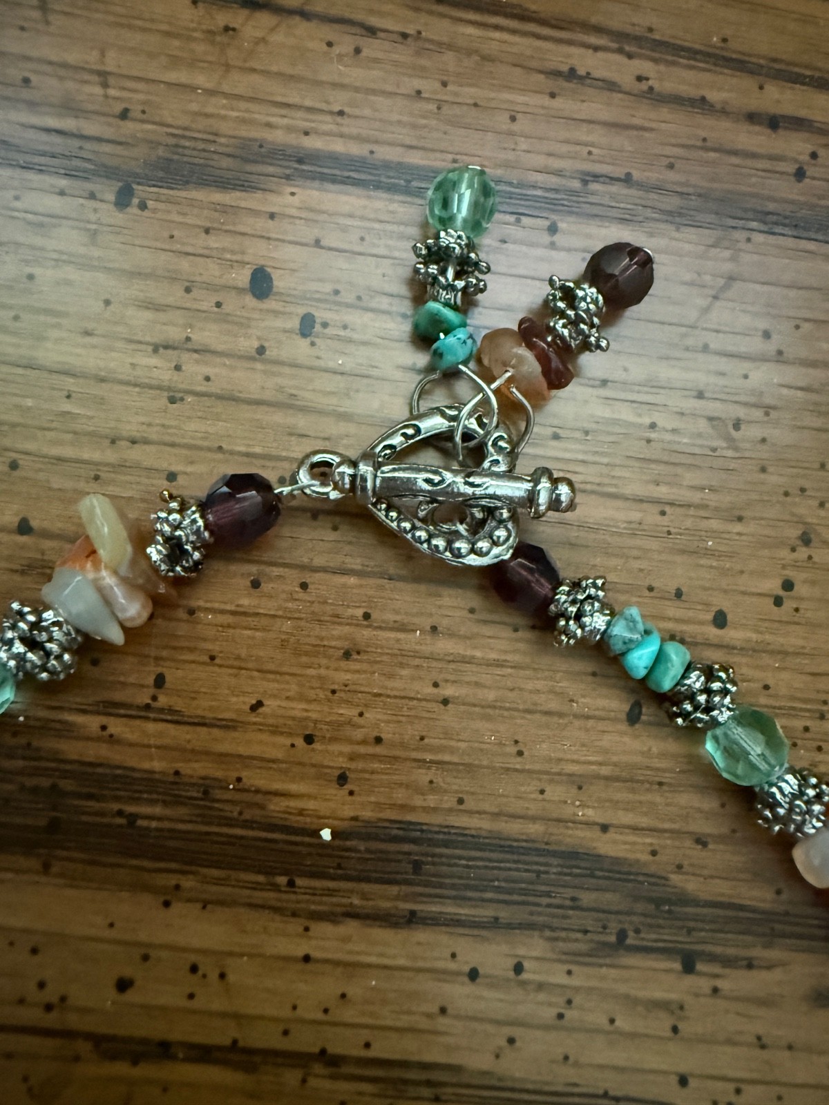 Cookie Lee Vintage Multi Color Beaded Semi Precious Stone Necklace 16″ $32 NWT