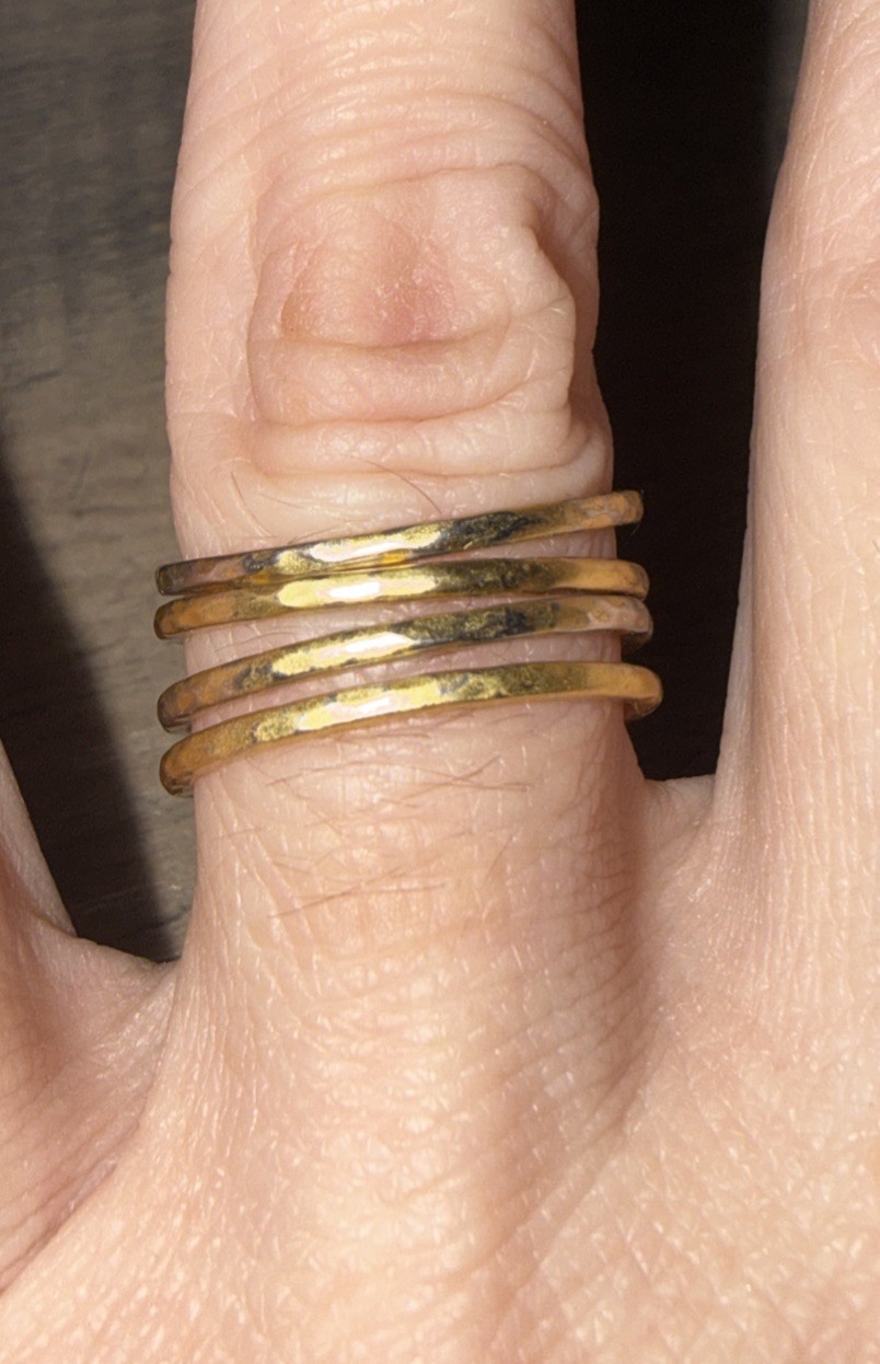 Vera Bradley Ring Stack Hammered Satin Gold Neutral Stones (Set of 4) Boho