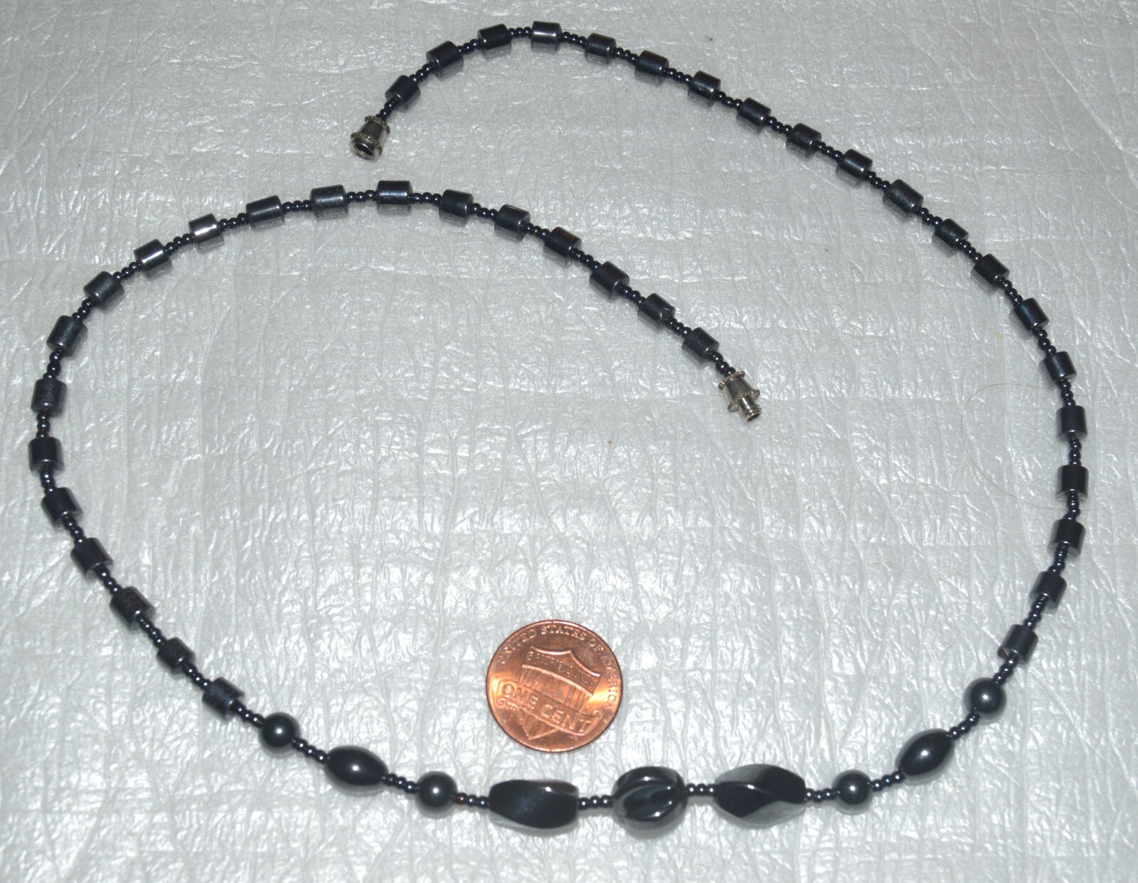 Gray Multi-Shape/Size Bead Necklace 19″ Long Jewelry Metal/Glass Dark Gray